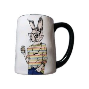 Signature Housewares Hipster Stoneware Coffee Cup Mug Male Rabbit EUC 18 fl oz